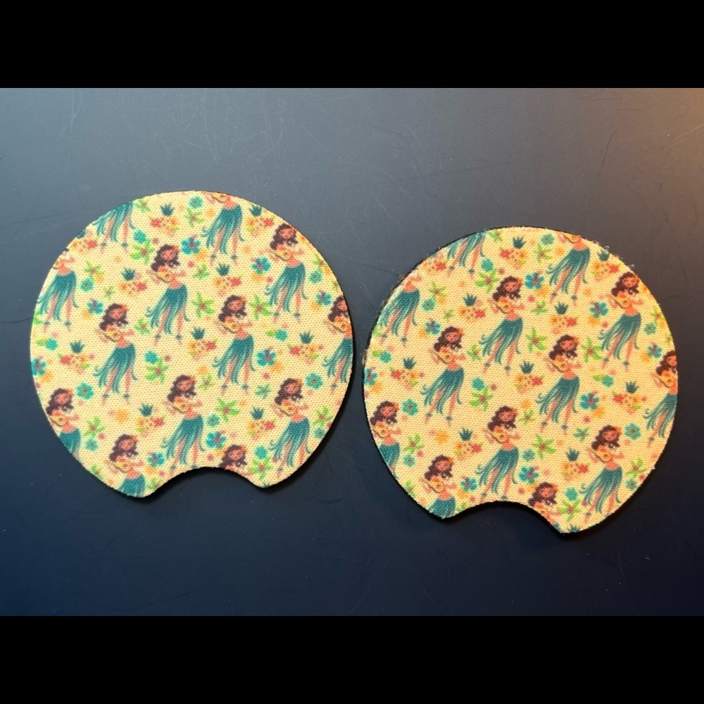 Hula Girls Yellow Set Of 2 Car Cup Coasters New